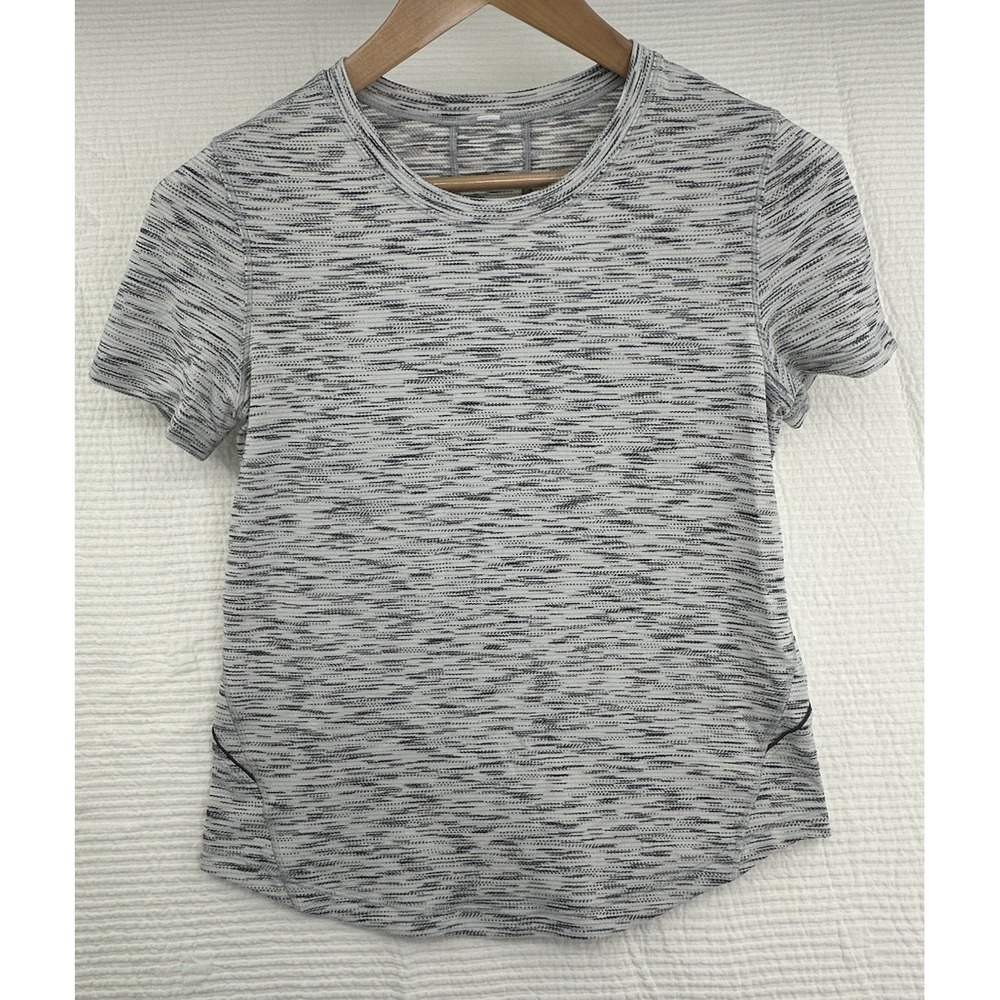 Lululemon Long Distance Short Sleeve Shirt 6 Tiger Space Dye Black White